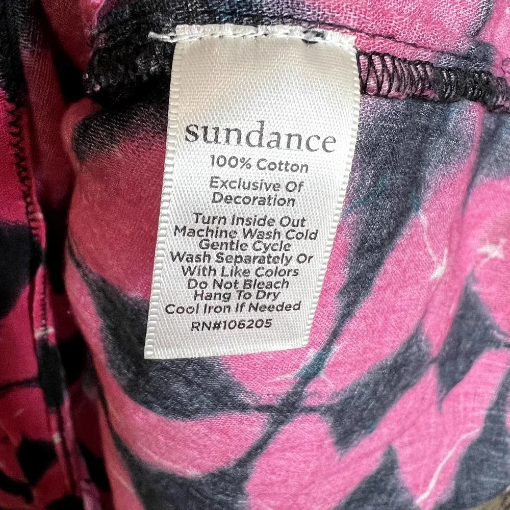 Sundance Women's Hyacinth Batik Print Gauzy Embroidered Top Bright Pink Black L - Picture 11 of 14